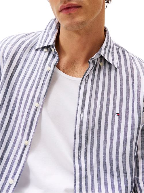 Camicia uomo azzurra/bianca in lino Tommy Hilfiger | MW0MW385810A5
